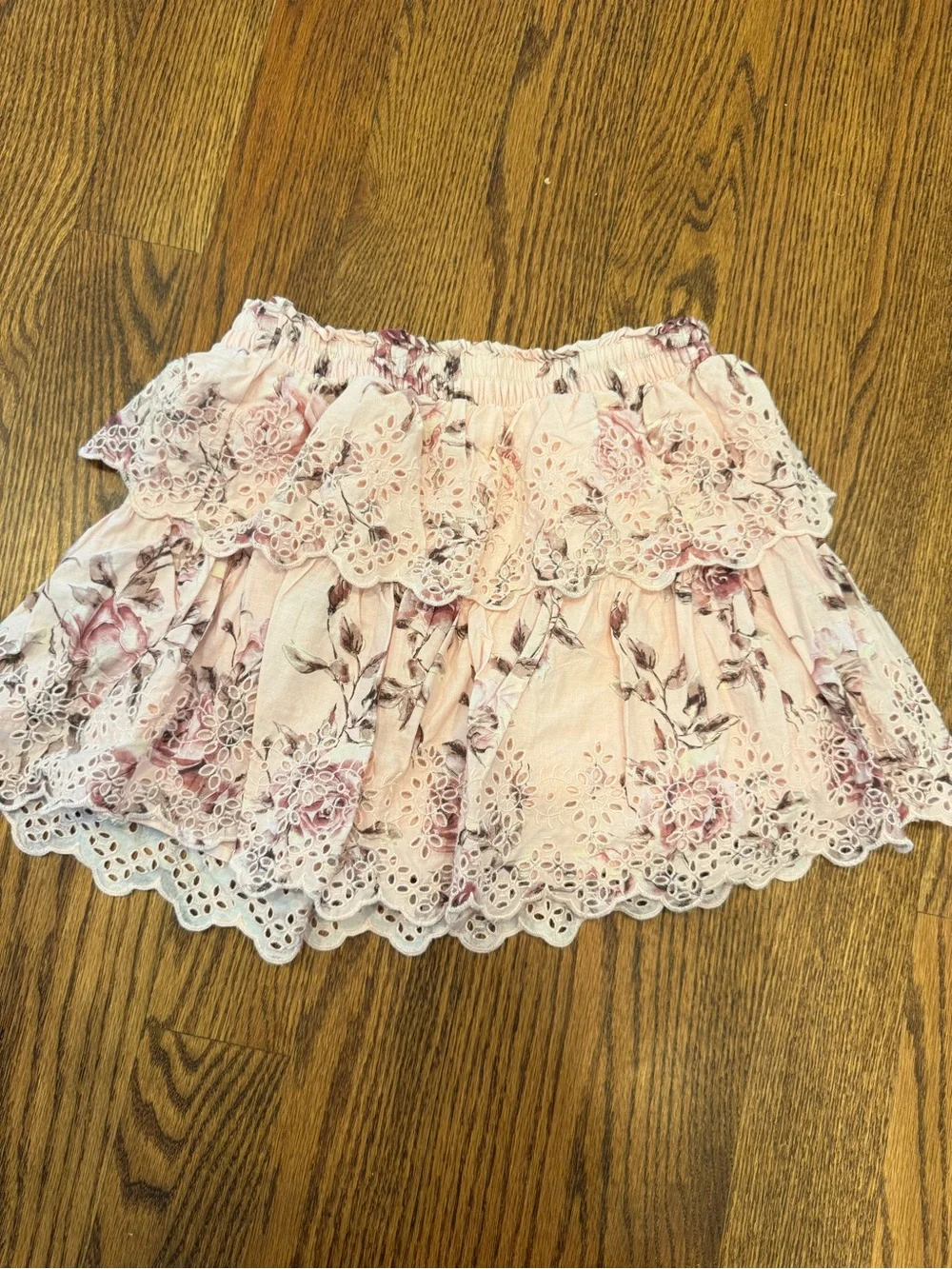 LoveShackFancy x GAP Pink Floral Eyelet Tiered Skirt